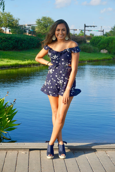 Navy Multi Print Romper