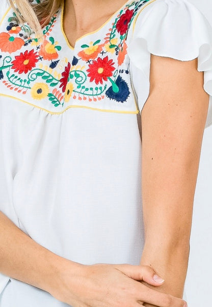 Floral Embroidered Ruffle Top