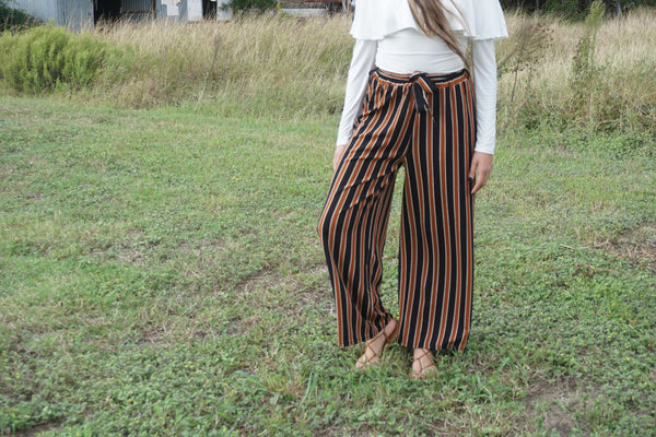 Vertical Striped Elastic Waist Pants