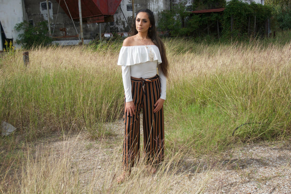 Vertical Striped Elastic Waist Pants