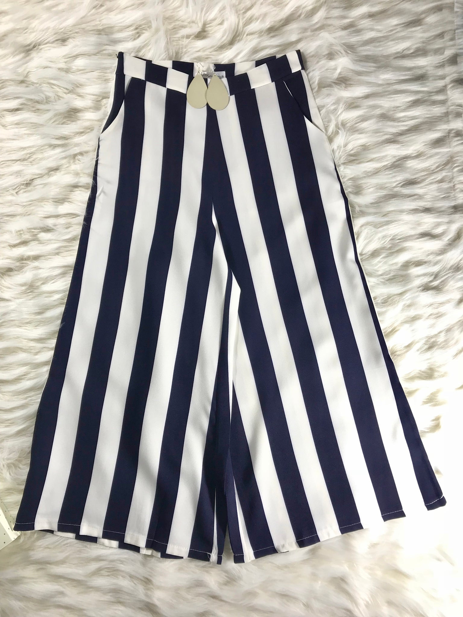 Stripe Navy Pants with Pockets