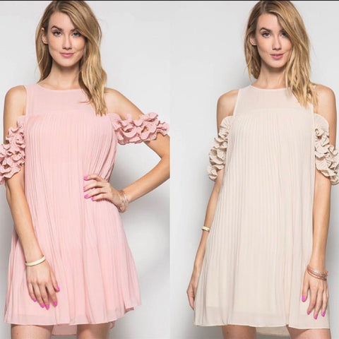 Pleated Ruffle Sleeveless Dress